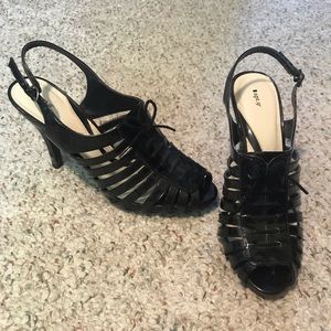 Black patent lace up heels